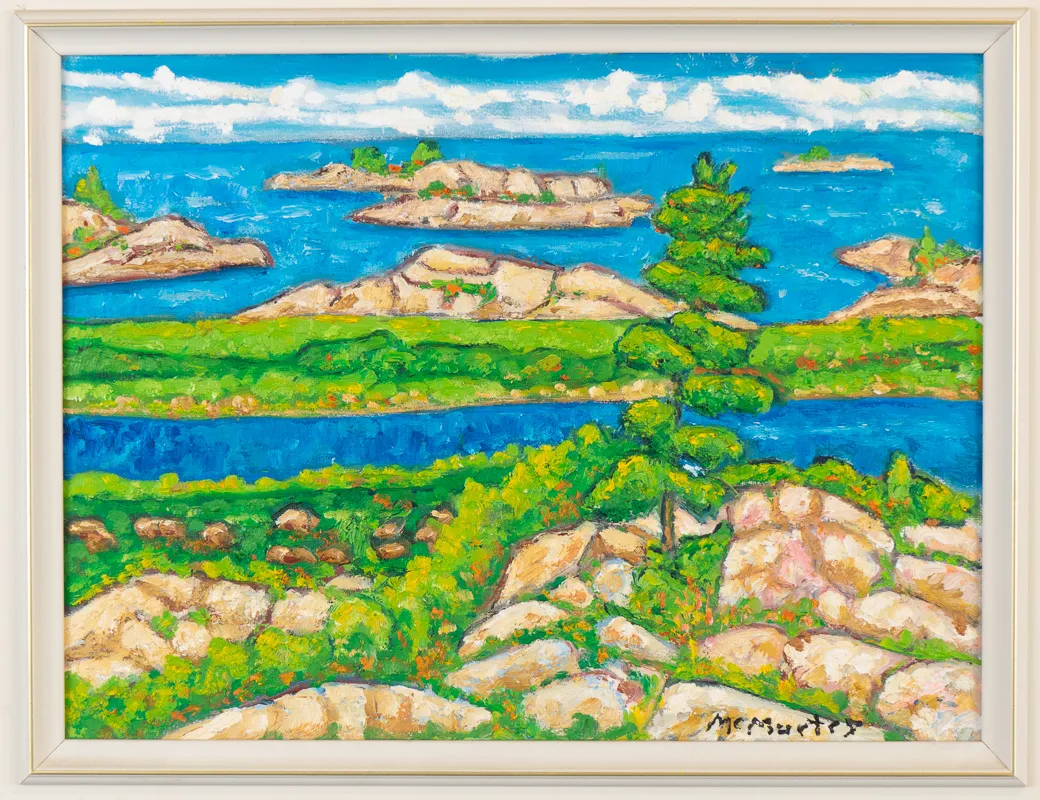 View of Georgian bay in strong blue and greens.