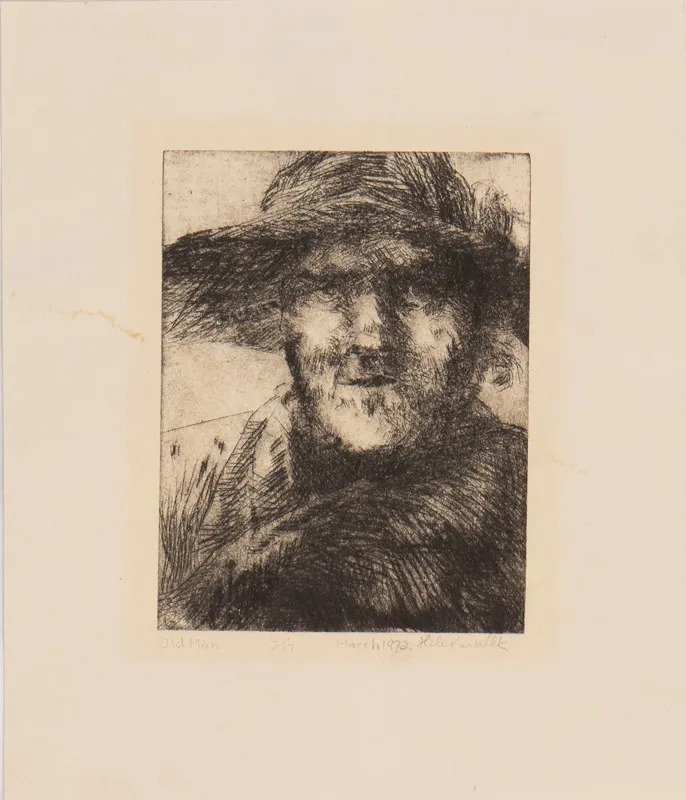 An old man in a very loose sketch.