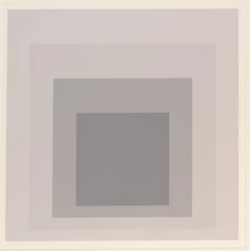 Concentric squares, weighted towards the bottom, with visual interactions between the colours. Primarily grey.