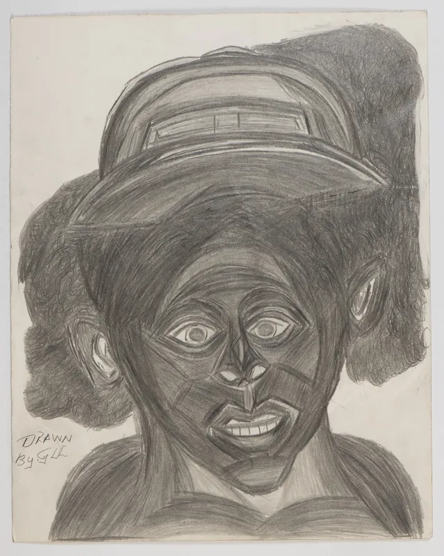  Portrait in pencil in a naive style on a blank background.