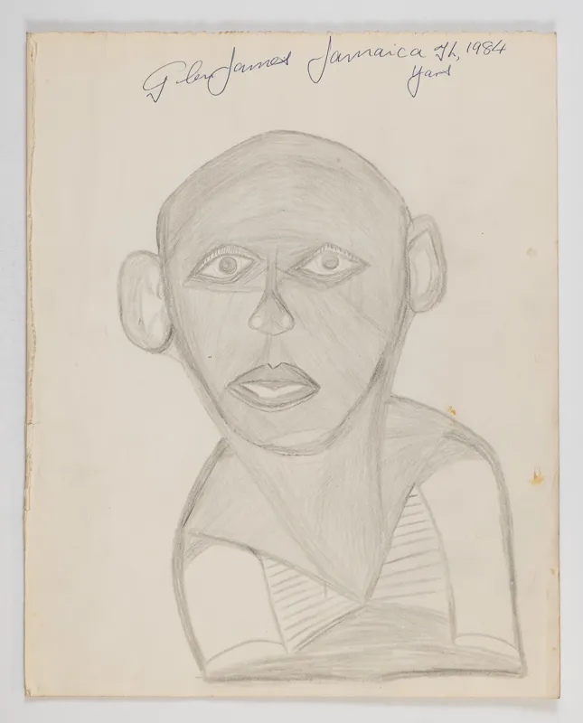 Portrait in pencil in a naive style on a blank background.