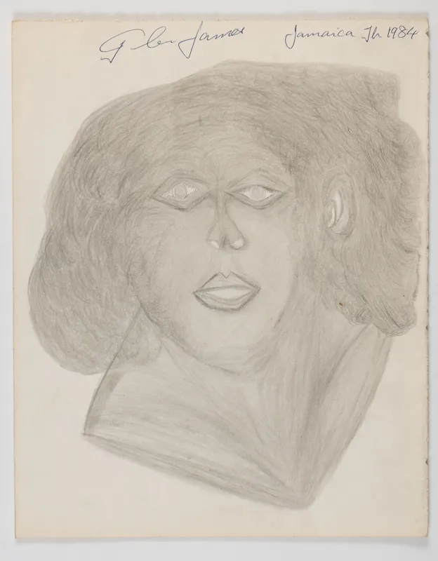 Portrait in pencil and pen in a naive style on a blank background.