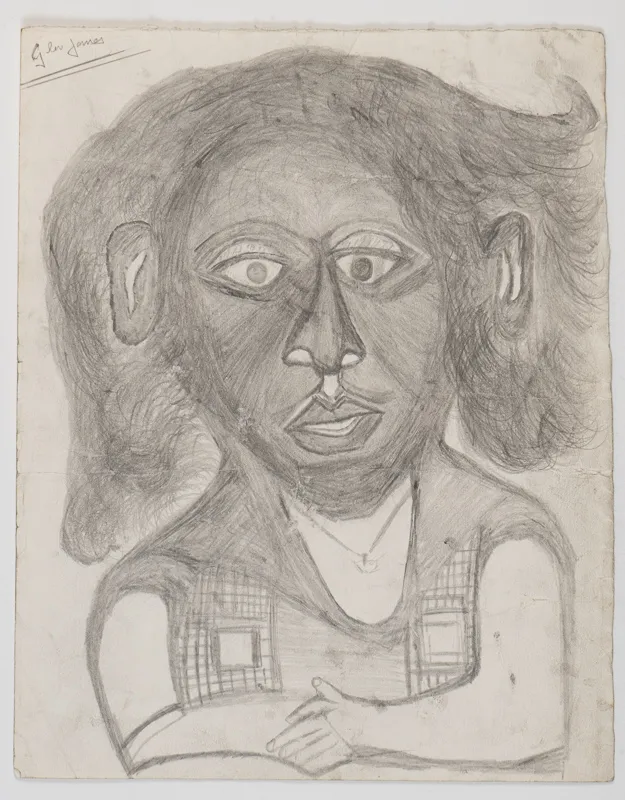 Portrait in pencil in a naive style on a blank background.