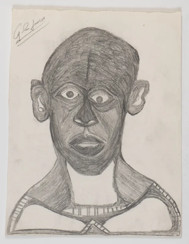 Portrait in pencil in a naive style on a blank background.