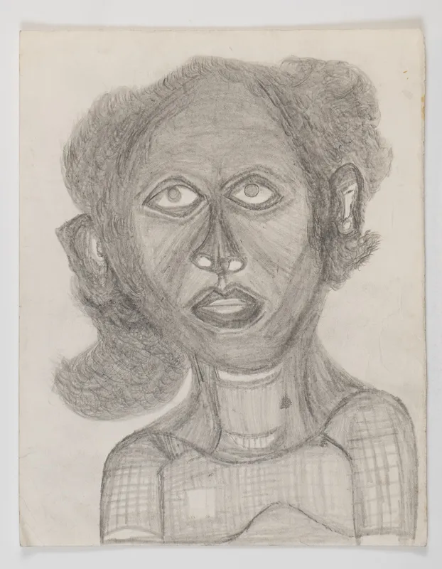 Portrait in pencil in a naive style on a blank background.