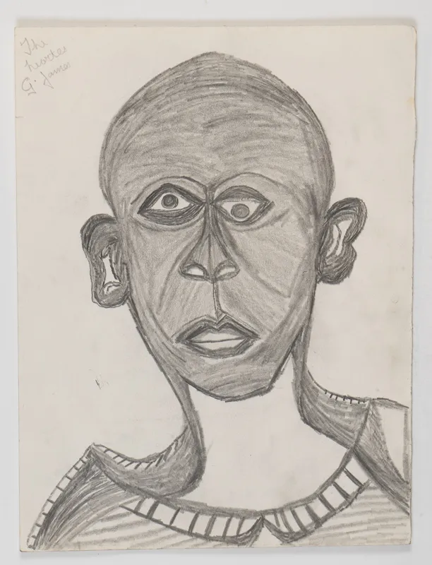 Portrait in pencil in a naive style on a blank background.