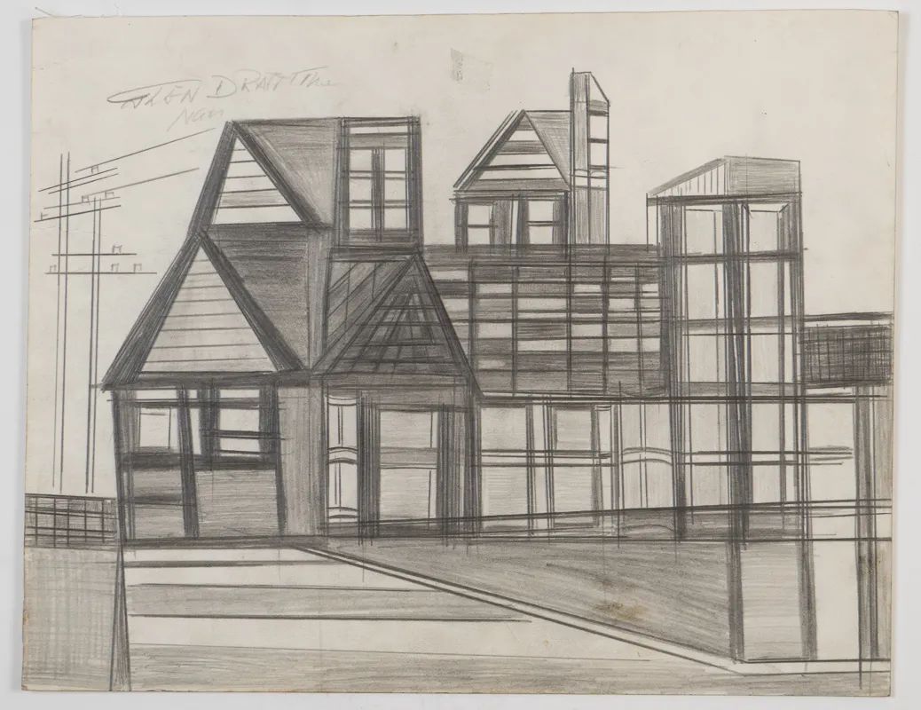 Cityscape in pencil in a naive style. 