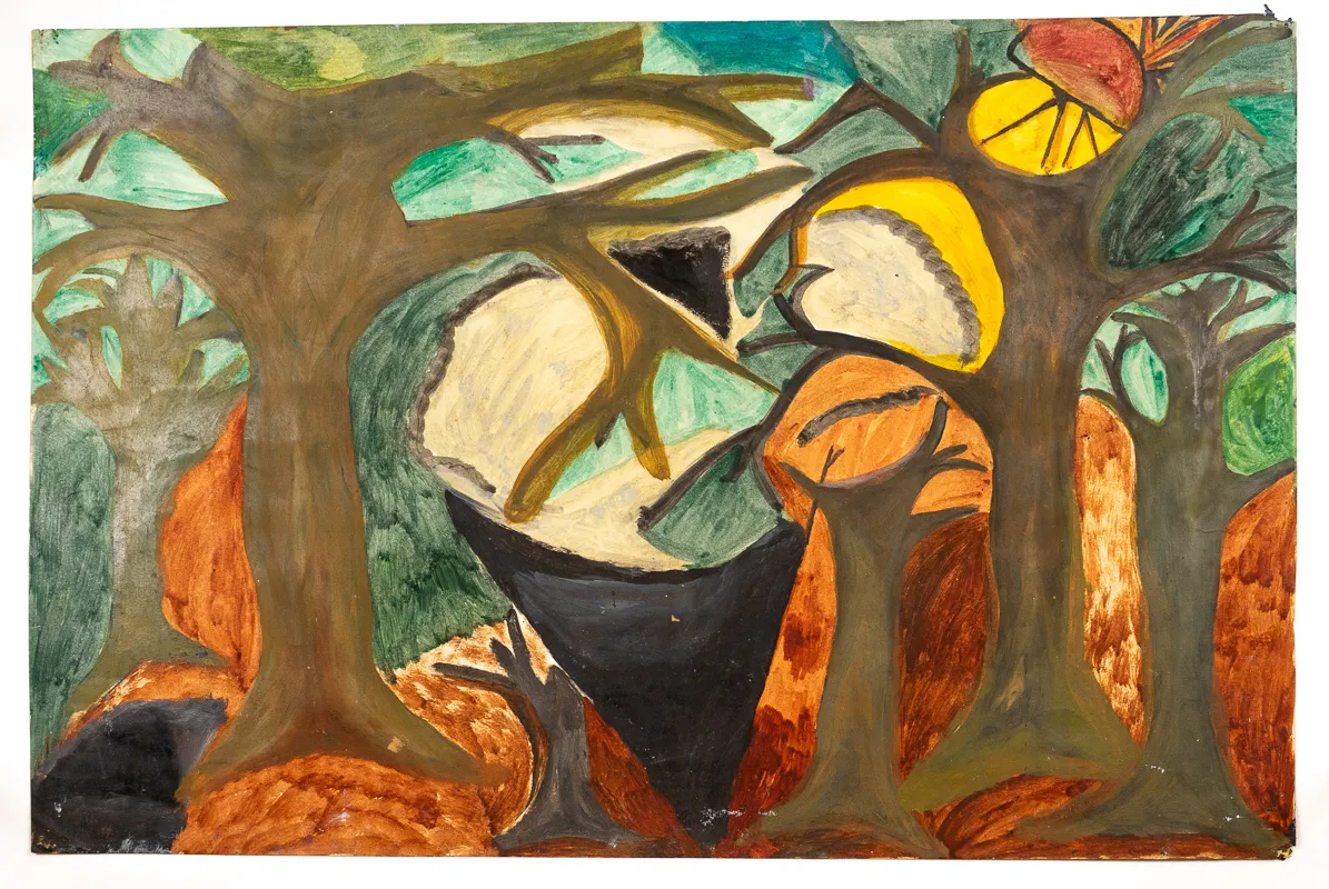 Forest in an abstracted style in watercolour. 