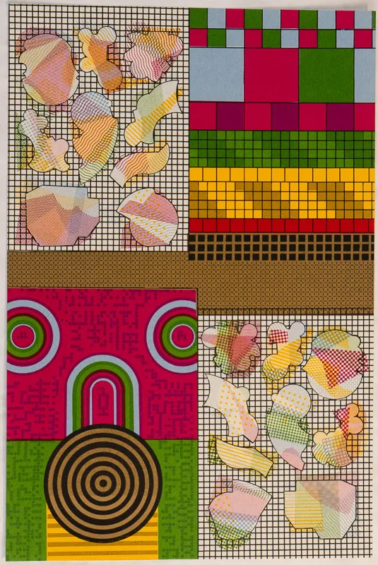 Four quadrants with abstract geometric shapes.