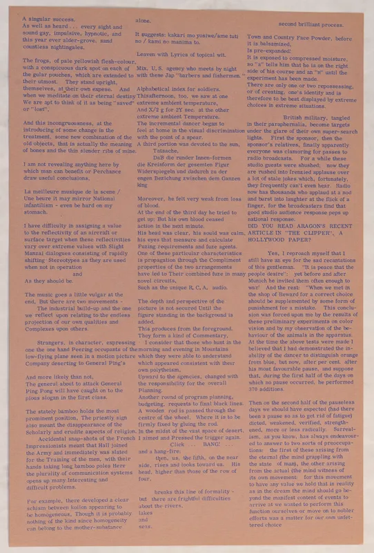 blue text on muted pink paper