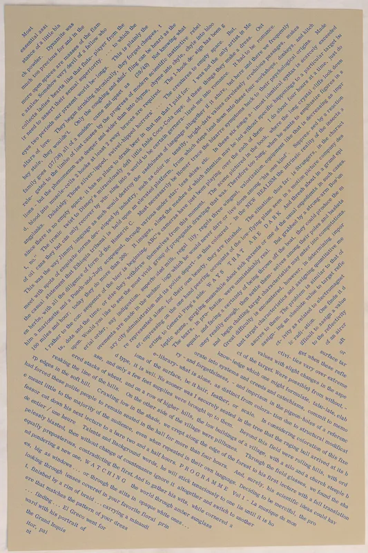 blue text, written diagonally on white paper. The text reads from left to right, but the placement of the sentences shift. The sentences slant from the top left of page to the bottom right, which is mirrored in placement the bottom third of the page. 