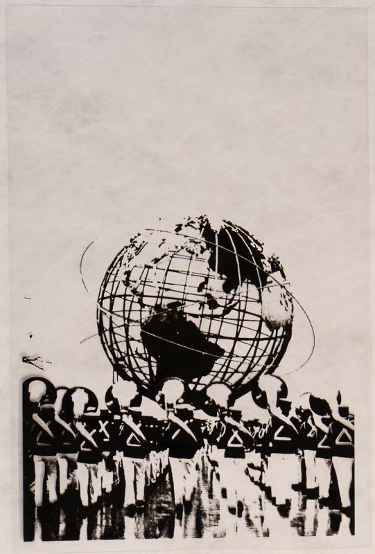 Image of a globe screen printed on acetate. 