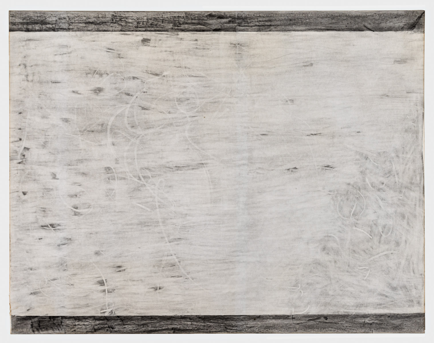 Light horizontal graphite marks across a middle panel which takes up most of the sheet. Darker bands of graphite line the top and bottom.