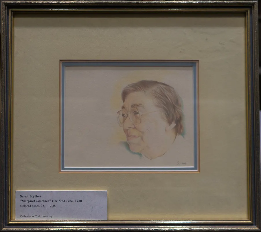 Portrait drawing of Margaret Laurence looking kindly.