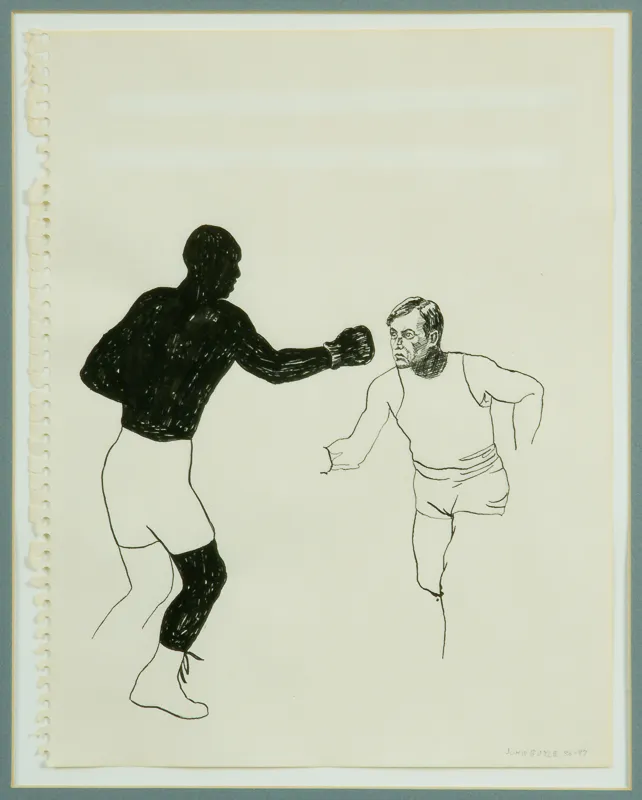 Boxing match between two men, one white, one Black.