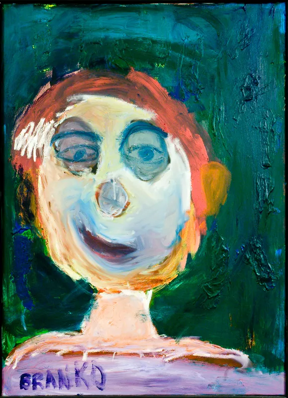 A smudgy portrait of a clown.