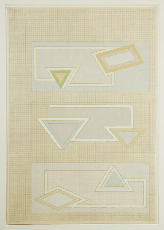 Triangles and oblique rectangles on drawn graph paper, mostly yellowish beige.