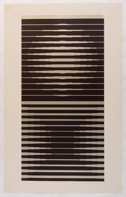 Two stacked squares with graphic patterns in them in black and tan.