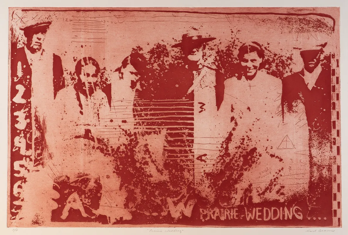 Monocolour print of an early 20th century wedding party.