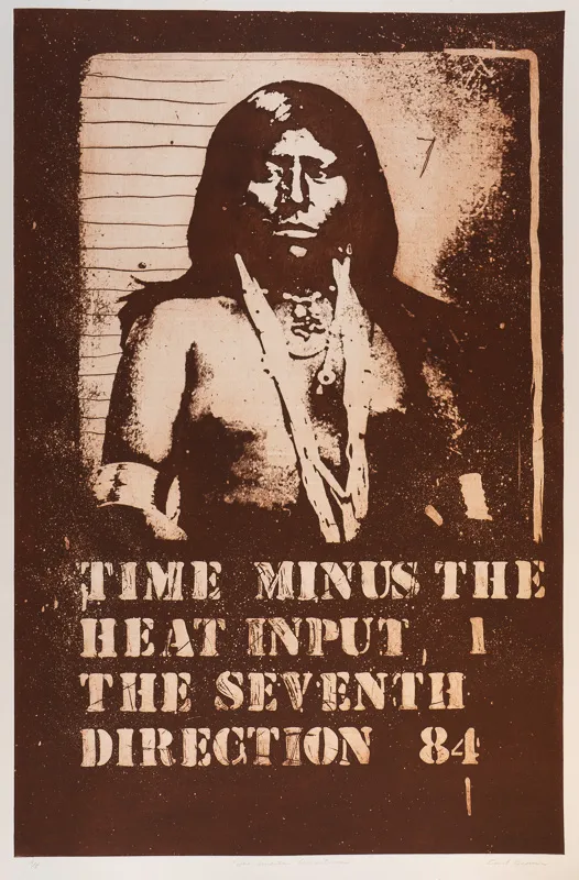 Portrait of an Indigenous youth in traditional garb.