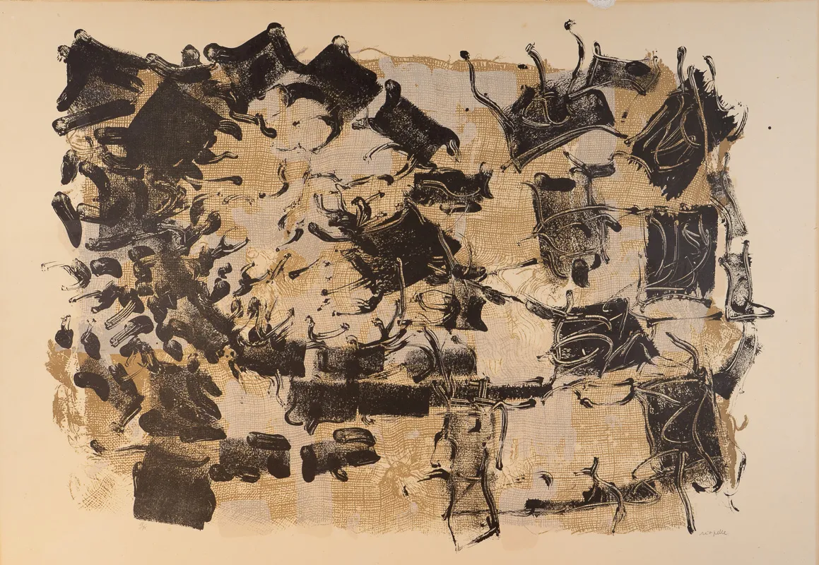Schematic drawing of canvas and stitching arrayed in a rectangular composition.