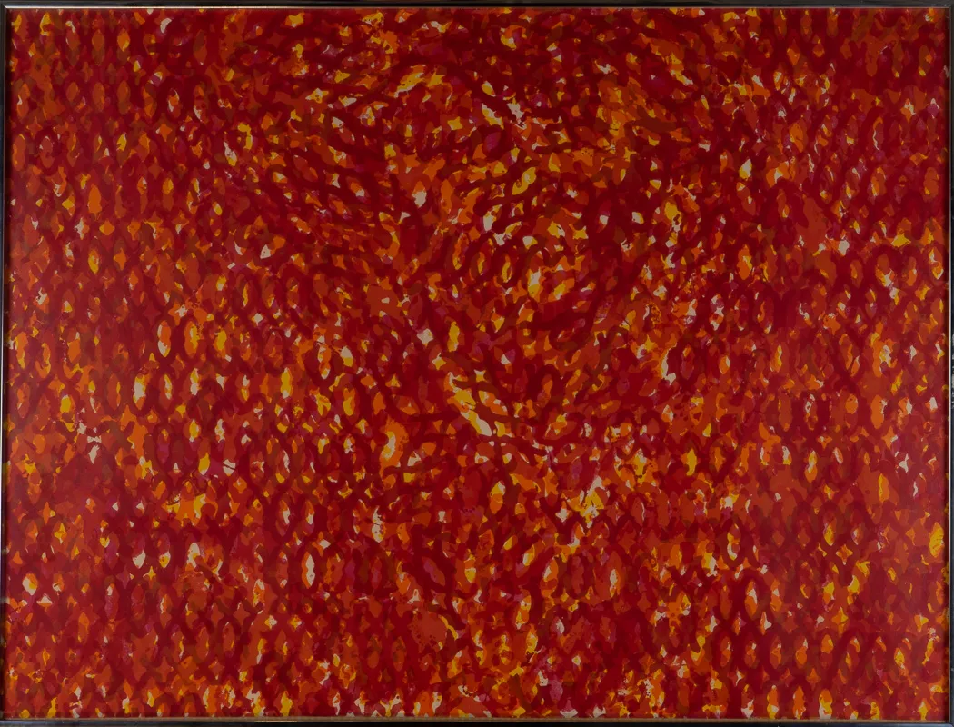 Squiggly abstract in reds and oranges.