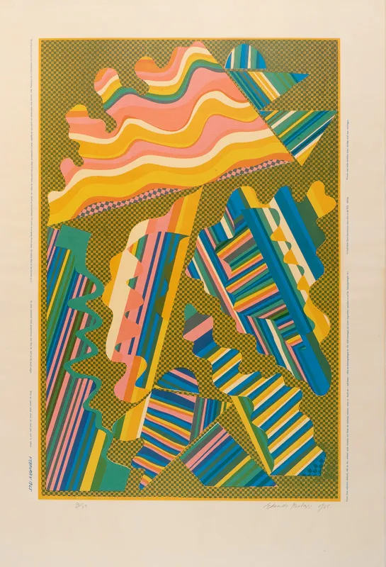 Psychedelic print with various colourful waves.