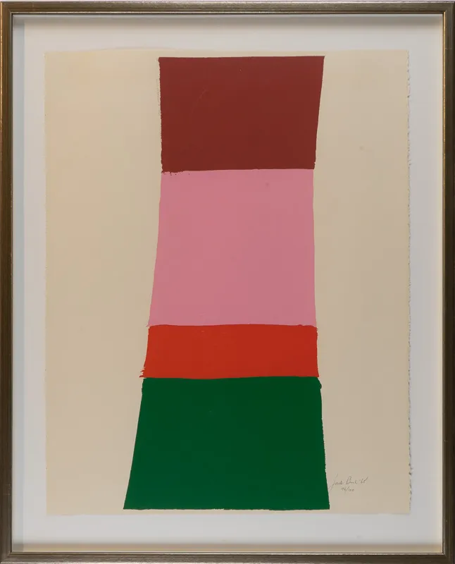 Hourglass figure in stripes of colours.