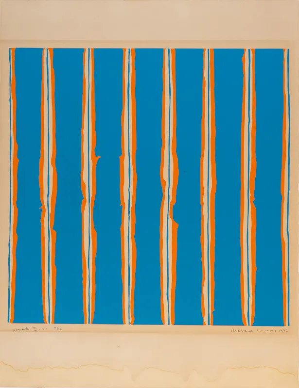 Scrappy vertical lines in turquoise and orange.