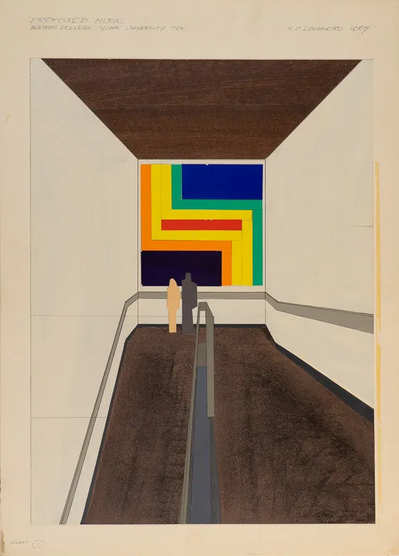 Geometric mural in hallway.