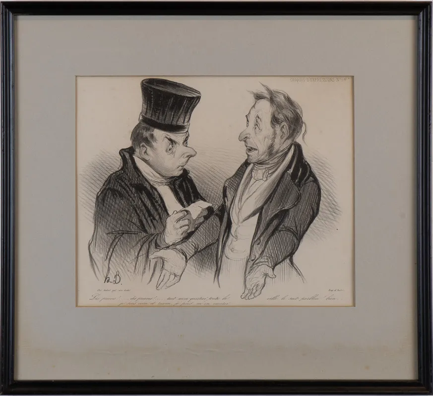 Caricature of two figures deep in a disputed discussion.