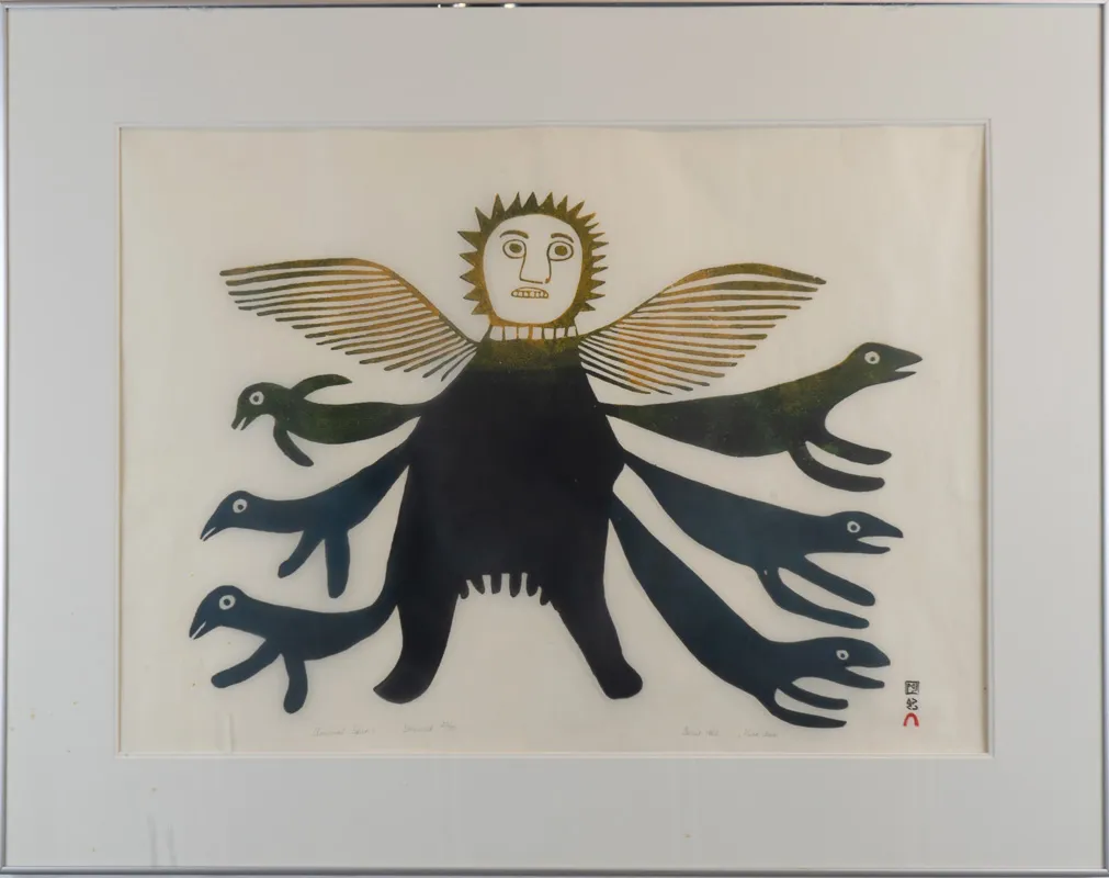 Figure with wings and six 'legs' made up of otters.