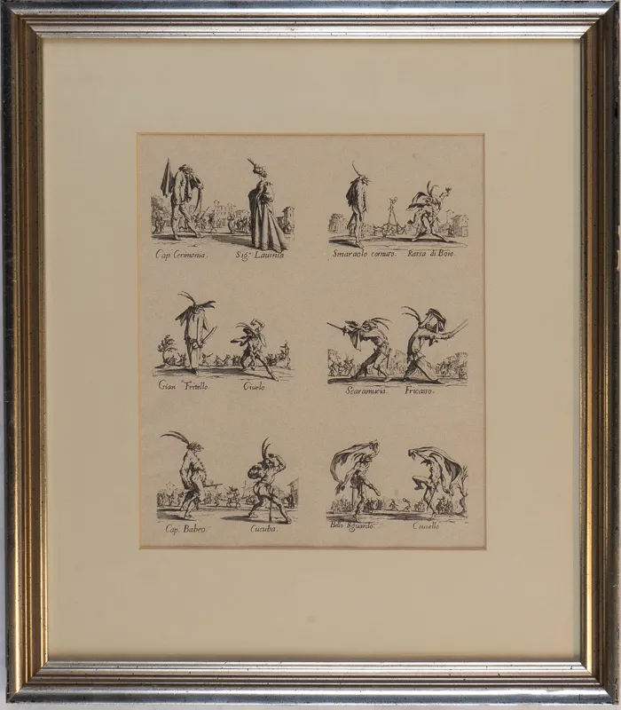 Lithograph of 12 figures, perhaps of commedia dell'arte origin.
