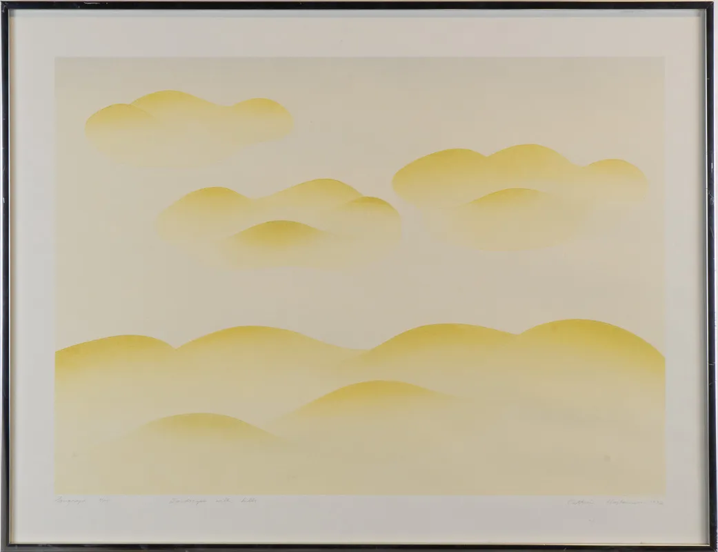 Yellow clouds in a white sky.