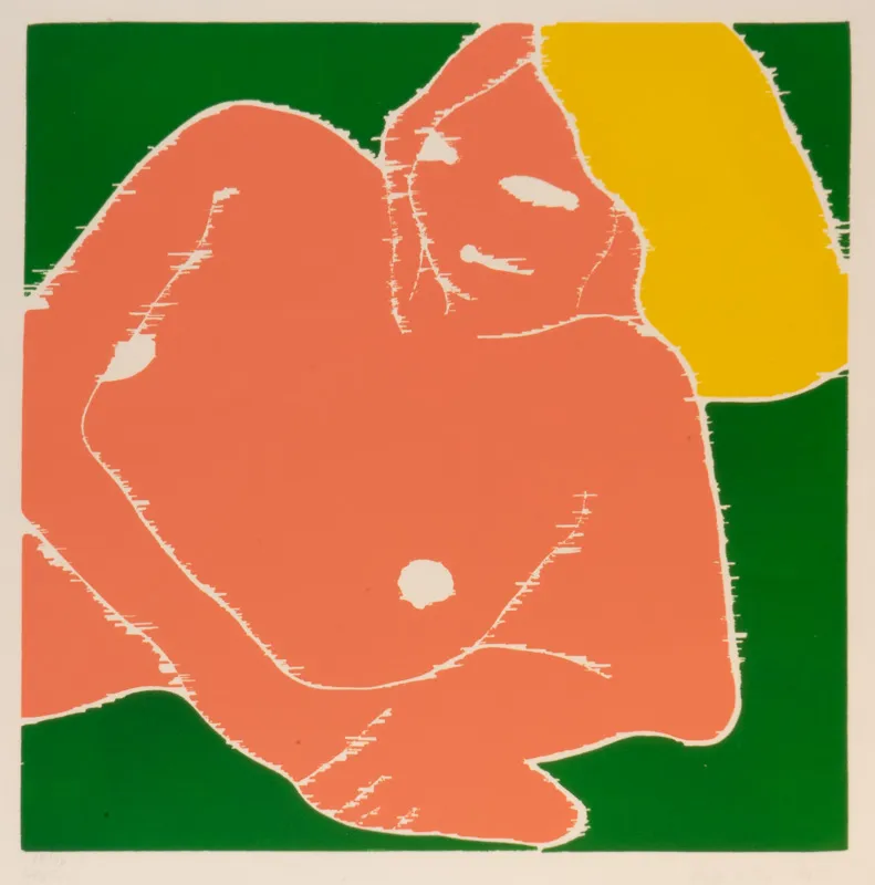 Abstracted figure with yellow hair.