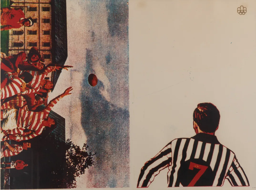 Collage of rugby players and referee.