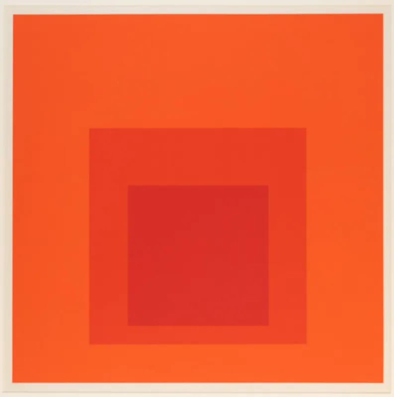 Concentric squares, weighted towards the bottom, with visual interactions between the colours. Primarily oranges.
