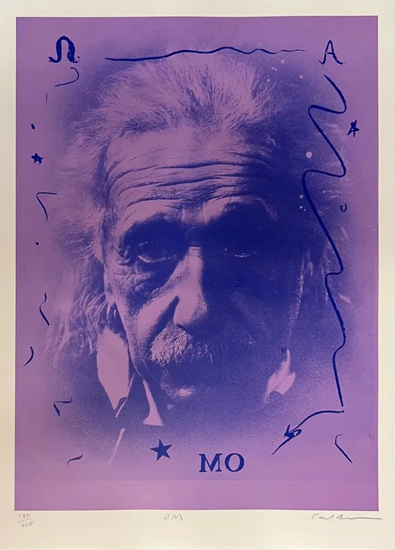 Portrait of Einstein in royal blue.