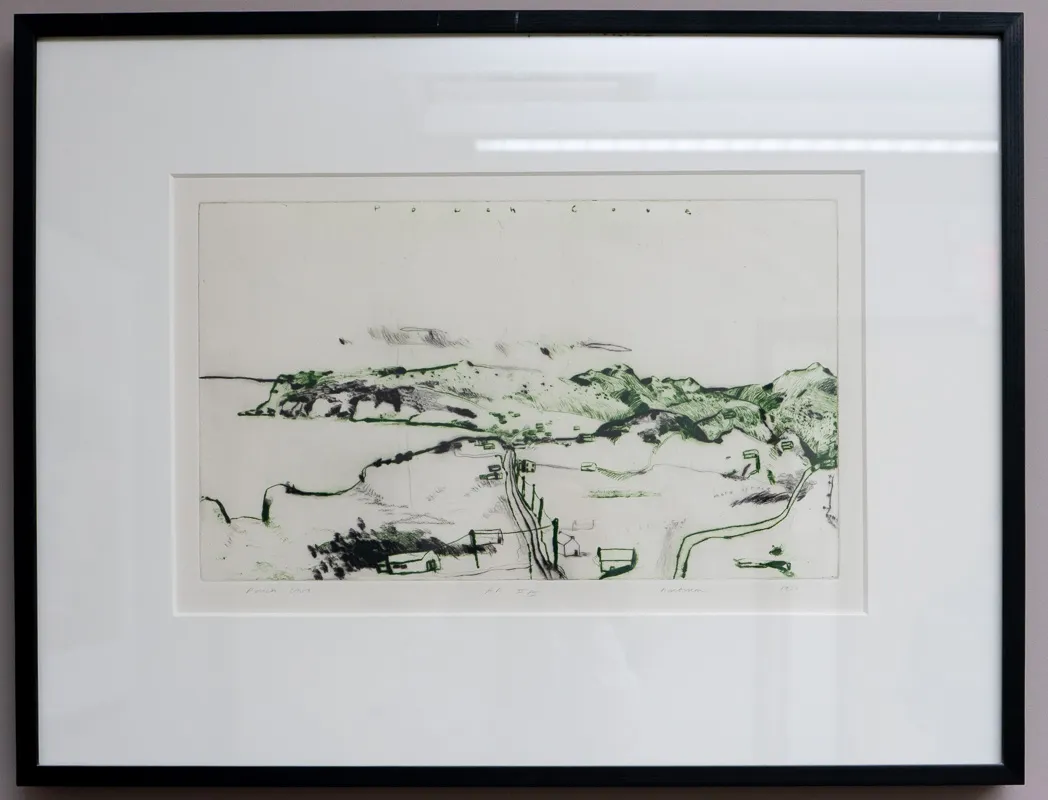 Black and green sketch-like landscape.