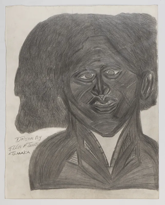 Portrait in pencil in a naive style on a blank background.