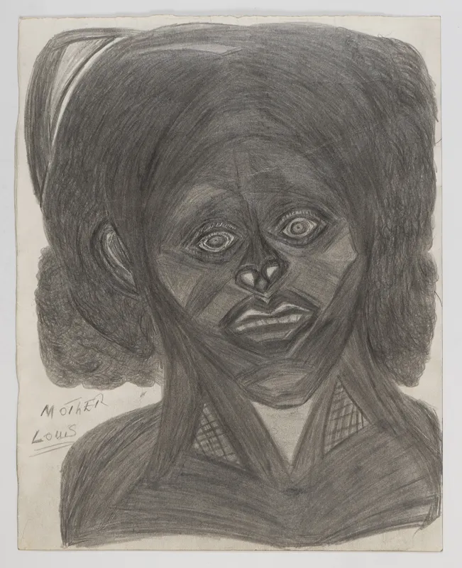  Portrait in pencil in a naive style on a blank background.