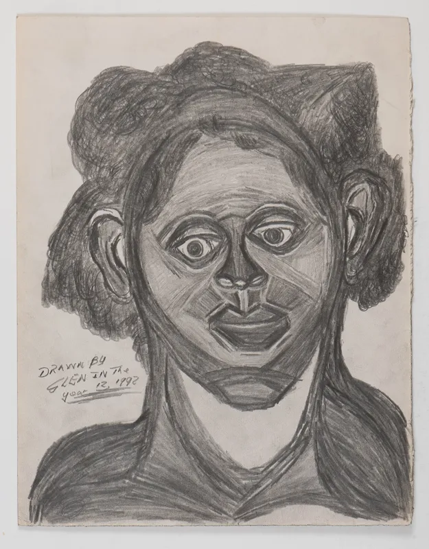 Portrait in pencil in a naive style on a blank background.