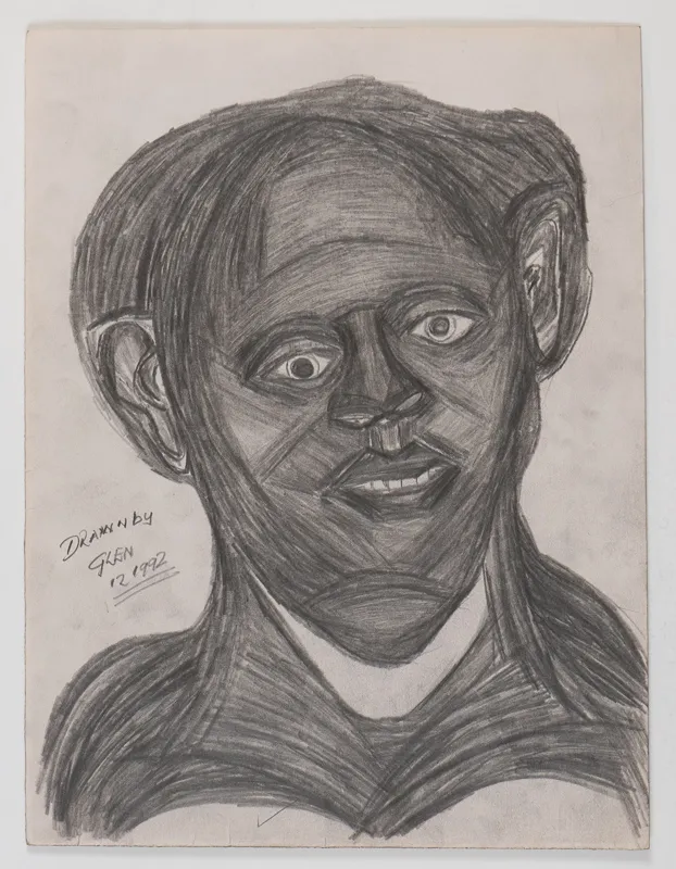 Portrait in pencil in a naive style on a blank background.