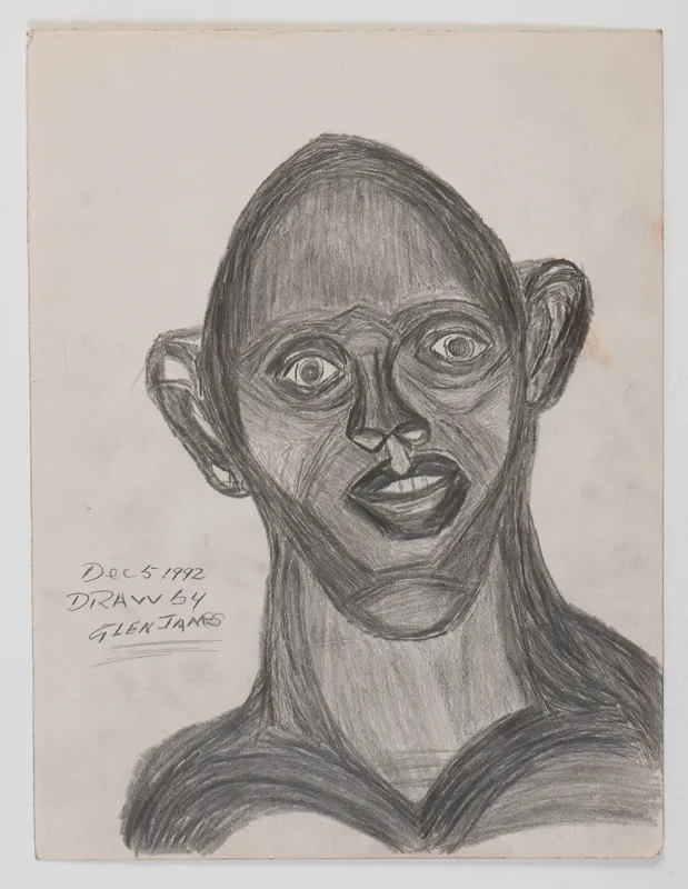 Portrait in pencil in a naive style on a blank background.