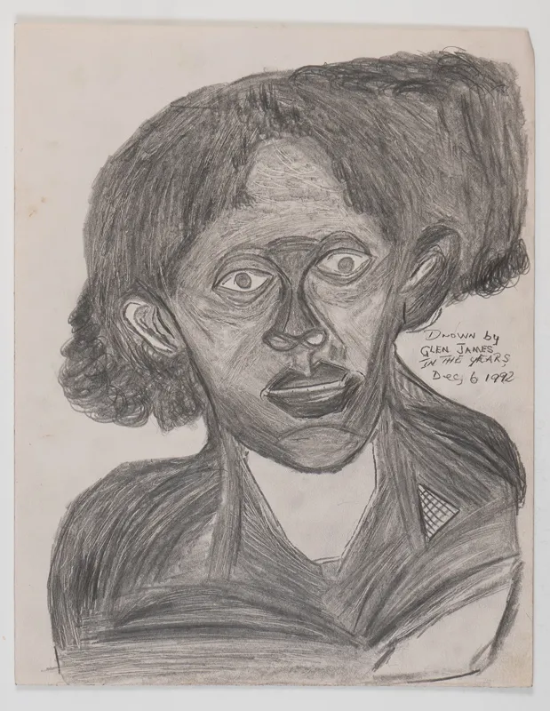 Portrait in pencil in a naive style on a blank background.