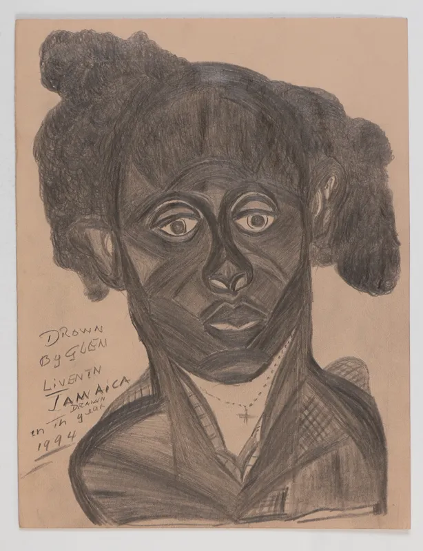 Portrait in pencil in a naive style on a blank background.
