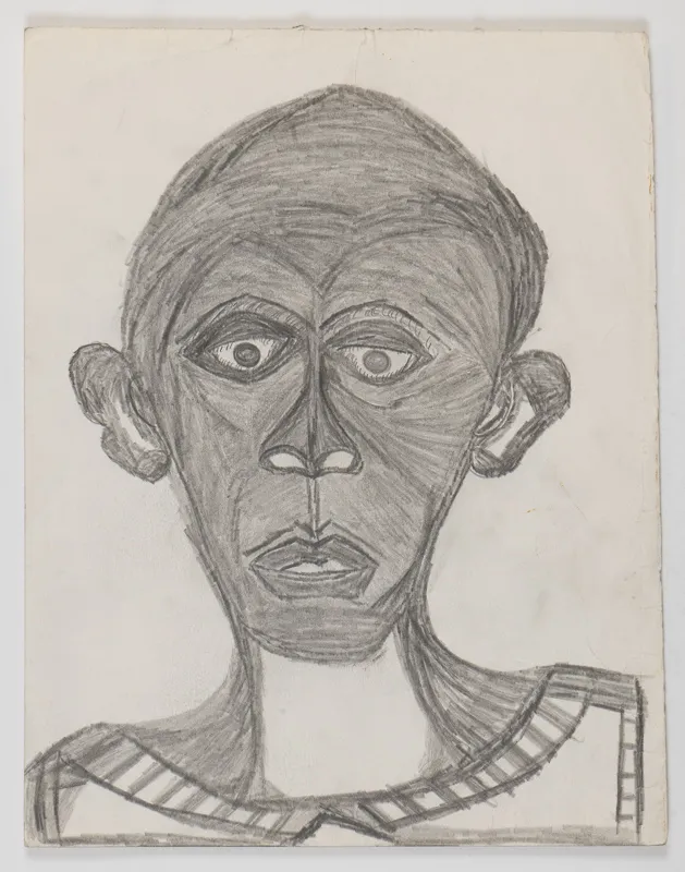 Portrait in pencil in a naive style on a blank background.