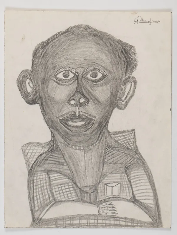 Portrait in pencil in a naive style on a blank background.