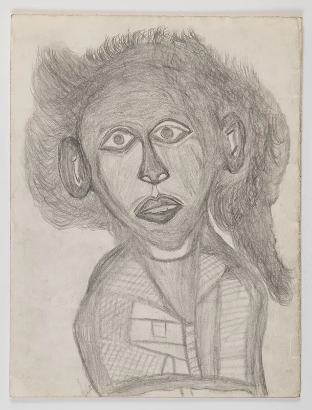Portrait in pencil in a naive style on a blank background.