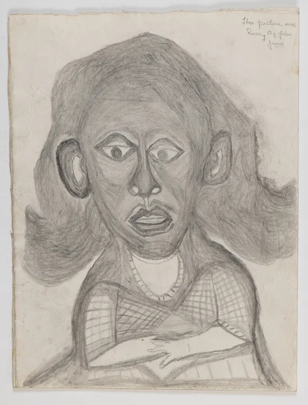 Portrait in pencil in a naive style on a blank background.